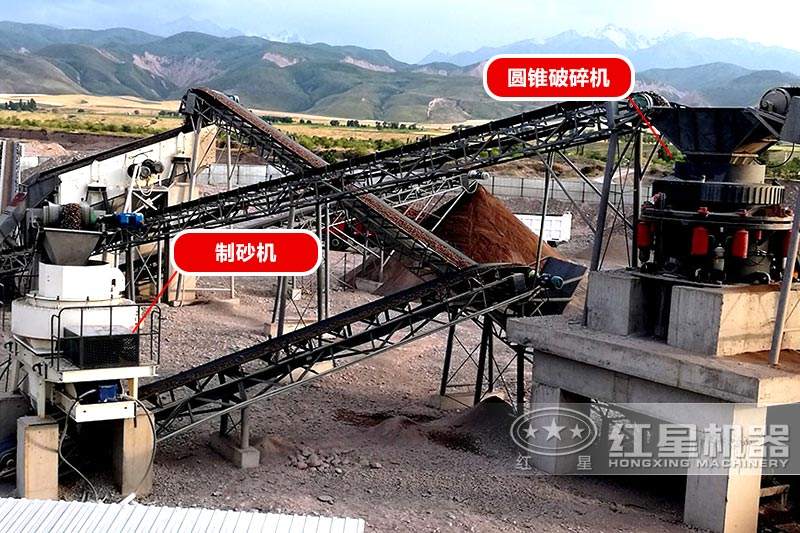 碎石破碎機(jī)生產(chǎn)線，圓錐破+制砂機(jī)搭配，破碎