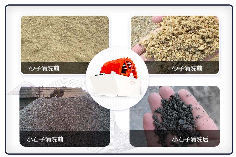石子清洗機械洗砂、洗石前后展示
